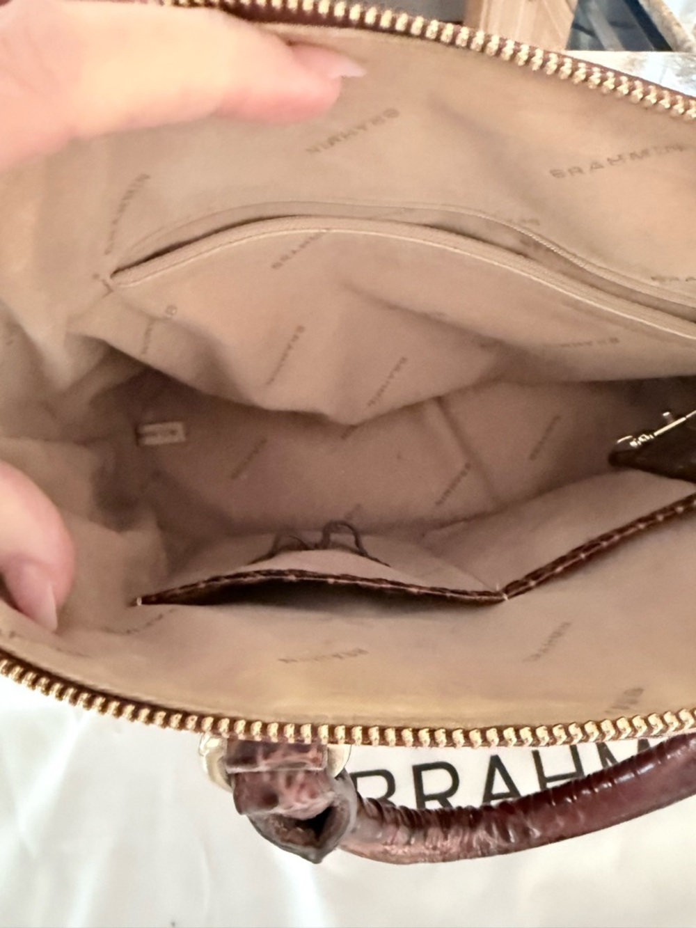 Brahmin Chestnut Croc-Embossed Satchel with Gold Hardware - Picture 6 of 7